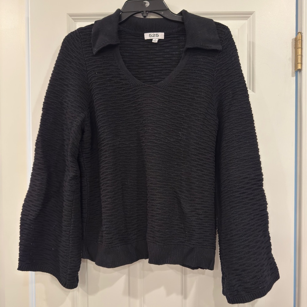 525 America Black V-Neck Collared Sweater
